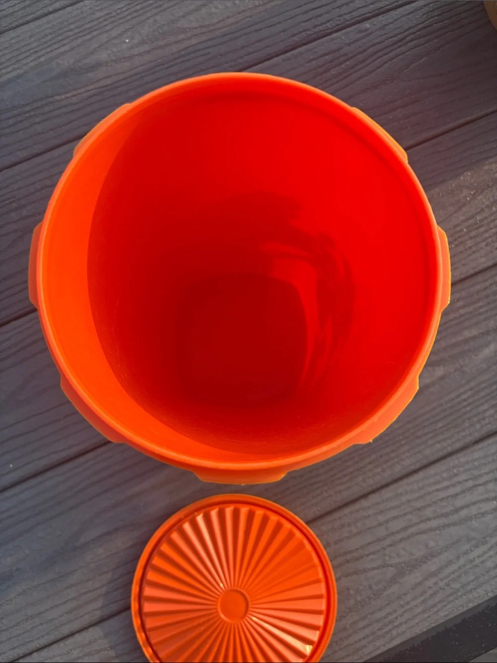 Tupperware Orange Storage Container with Decorative Emblem